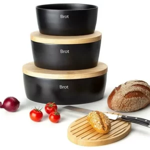 Continenta Brottopf Oval Aus Keramik Mit Holzdeckel, Matt Schwarz 30 X 23 X 13,5 Cm 10
