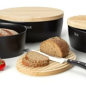 Continenta Brottopf Oval Aus Keramik Mit Holzdeckel, Matt Schwarz 30 X 23 X 13,5 Cm 12